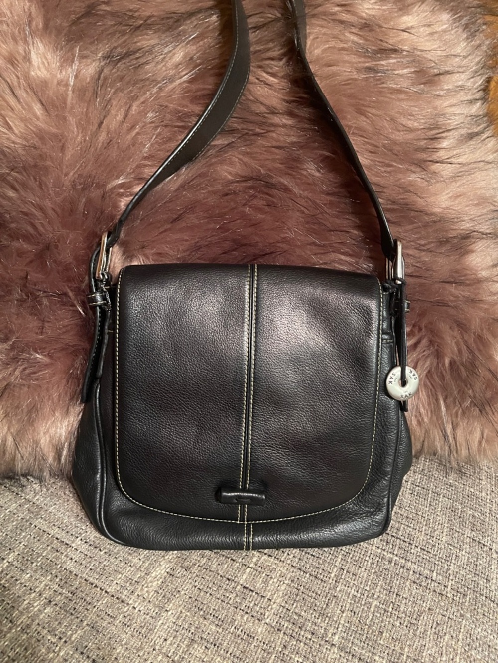 Black Sak Leather Crossbody Shoulder Bag